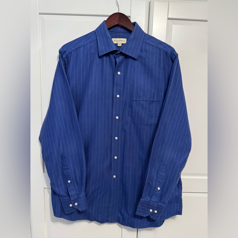 Tommy Bahama Long-Sleeve Navy Pinstripe Button Down Shirt Size:16 1/2
